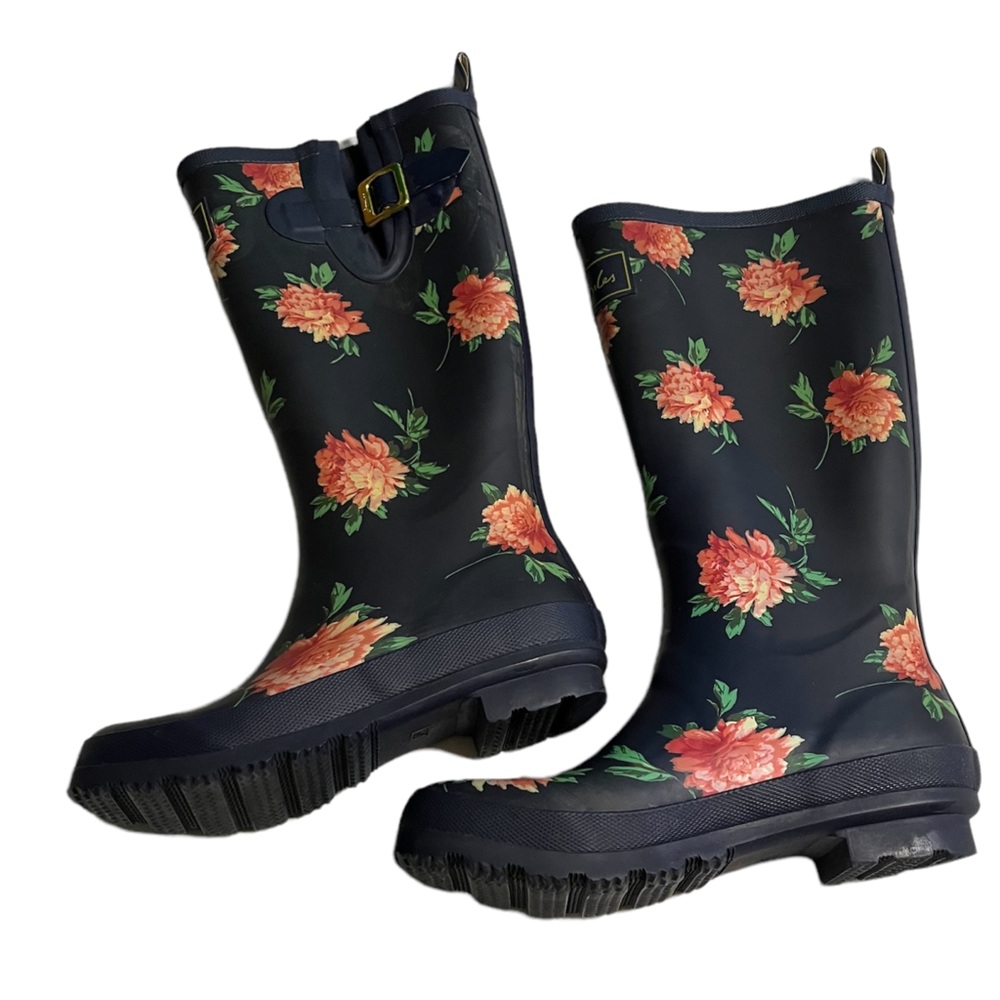 Joules Women’s floral Tall Rain Boots Size 7 - Picture 2 of 8
